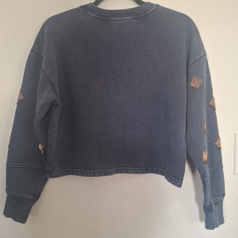 Pilcro Navy Blue Sequin Dot Cropped Sweatshirt Size XS. - Picture 3 of 9